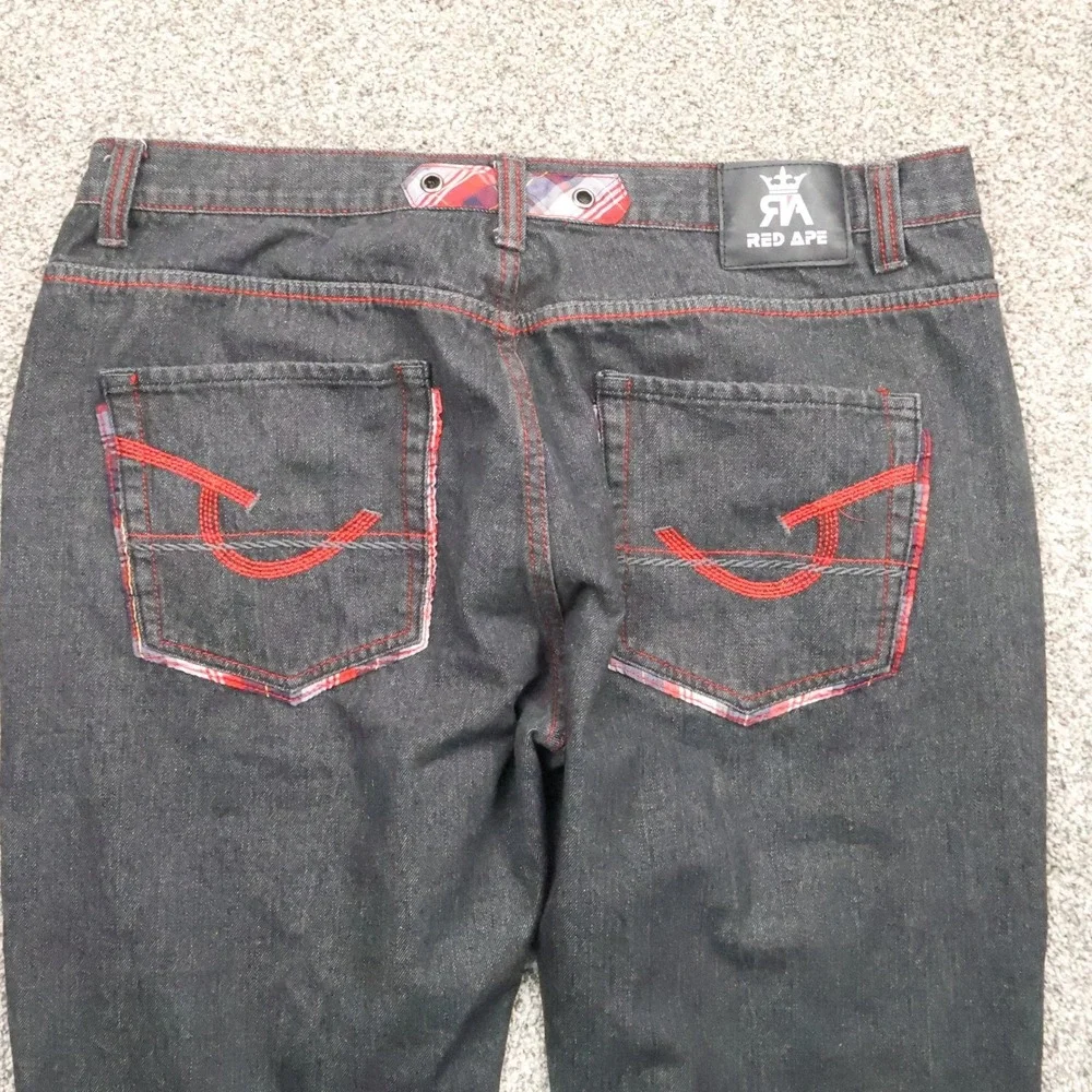 Red Ape Jeans Mens 38X29 wide leg baggy y2k Pants Red Stitching Streetwear